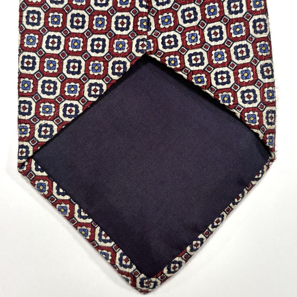 Polo Ralph Lauren Tie Maroon Red Silk Hand Made Geometric Preppy Vintage USA 90s - Picture 4 of 8